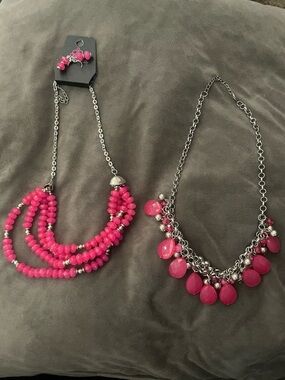 paparazzi Hot Pink Multi-Strand & Charm Necklace Duo